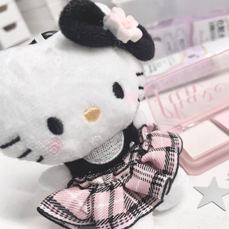 格纹裙樱花kitty挂件背包可爱书包毛绒小公仔玩偶挂饰钥匙扣礼物|undefined