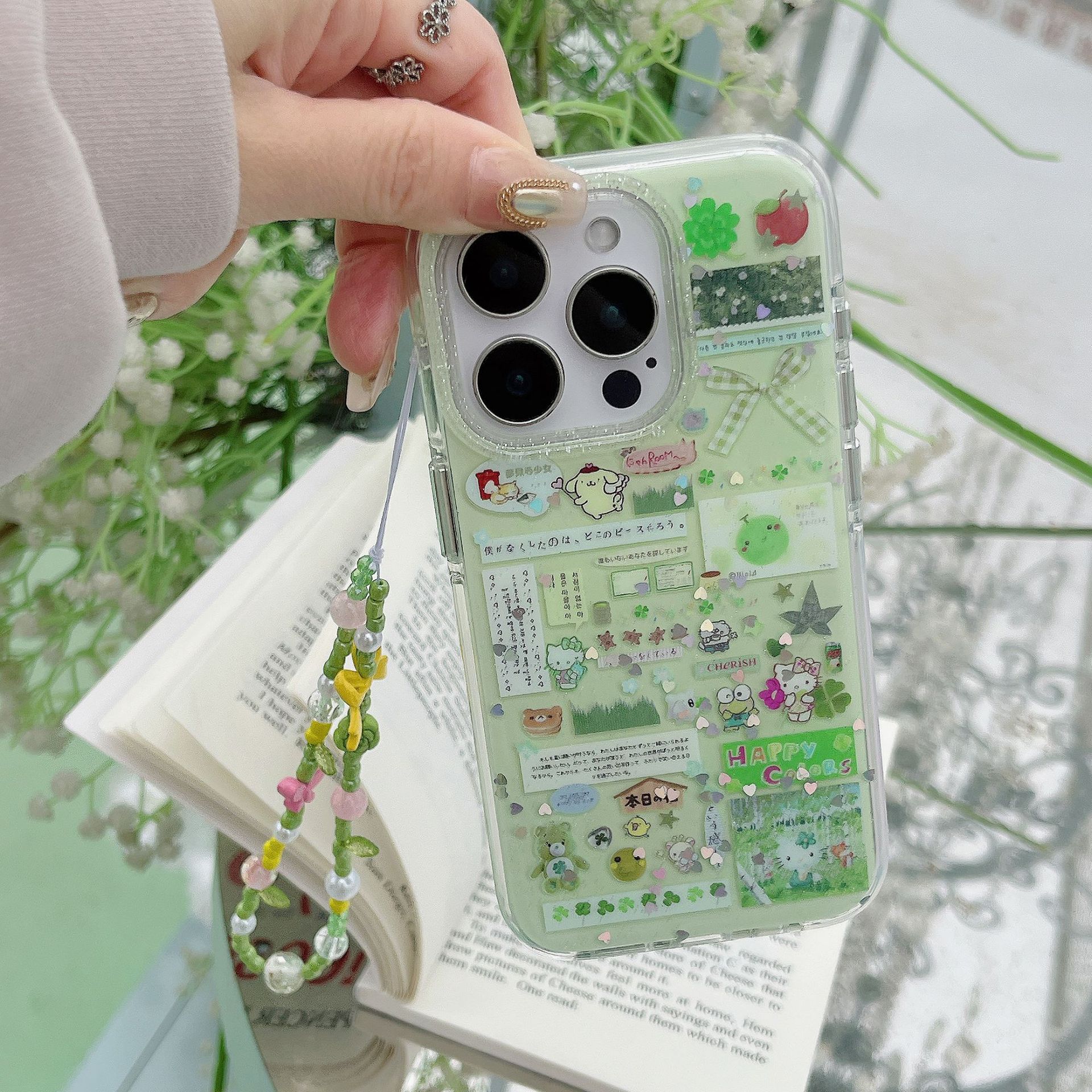 Summer nicho verde pantalla completa trébol de cuatro hojas para Apple 15/16Pro funda para teléfono móvil 14ProMax nuevo 13 mujeres