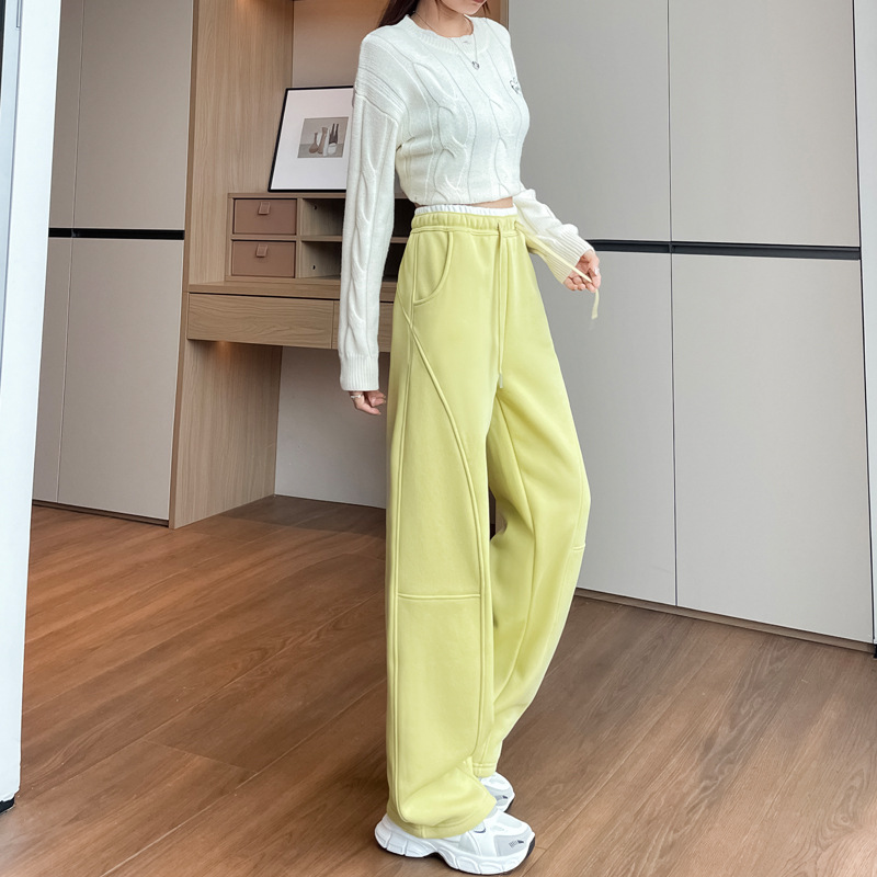 Fleece-Lined Banana Wide-Leg Pants for Women, Autumn and Winter, Gray Slim Fit, Tall, Extended Length, Thickened Casual Sweatpants 881F