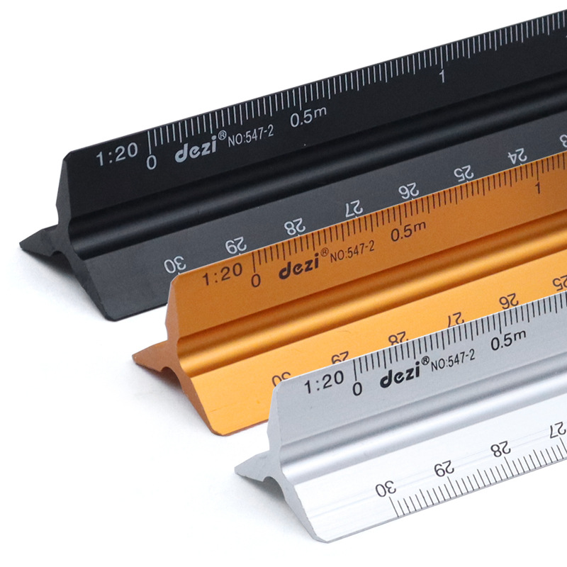 Escala de borde triangular Regla de aleación de aluminio Regla de dibujo 30cm Regla de diseño arquitectónico interior Escala de pulgadas de cm