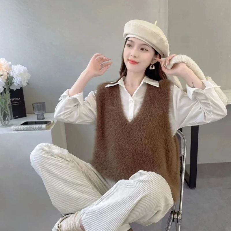 防水貂绒经典马甲秋季大码甜美宽松显瘦高级独特别致毛针织衫外穿|undefined