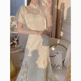 新中式改良白色旗袍连衣裙子年轻款少女民国风小洋装名媛气质高端