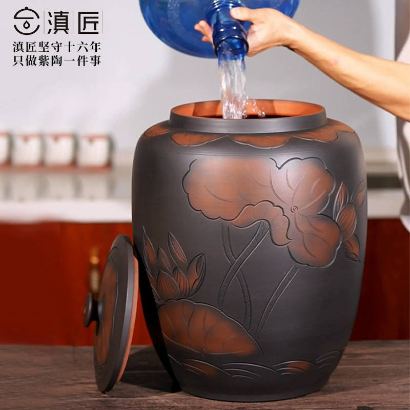 Jianshui 紫陶水タンク家庭用水貯蔵セラミック純水バケツ中国茶道茶テーブル昔ながらの茶 D&その D&|undefined