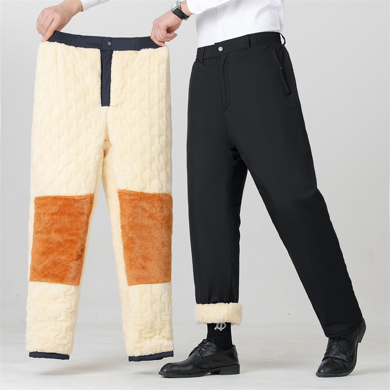 Winter Ultra-Thick Lamb Wool Pants for Men, Fleece-Lined and Thickened Casual Pants, Open-Front Cotton Pants, Warm Trousers for Middle-Aged and Elderly Men