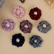 3.5CM烧边布艺花朵厂家珍珠布料韩版服装饰品鞋子发圈布花厂现货