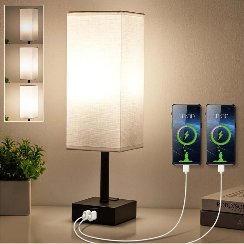 Amazon 2025 new table lamp square linen zipper switch three-color dimming bedside study touch lamp