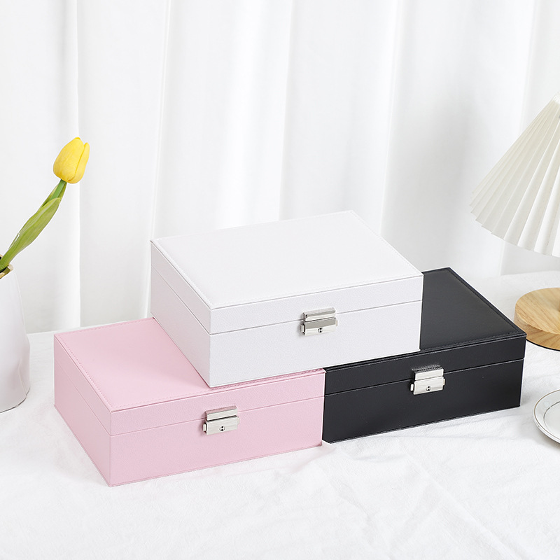 Factory Direct Jewelry Storage Box Household Solid Color Necklace Jewelry Earrings Ring Watch Double Layer Display Box Wholesale