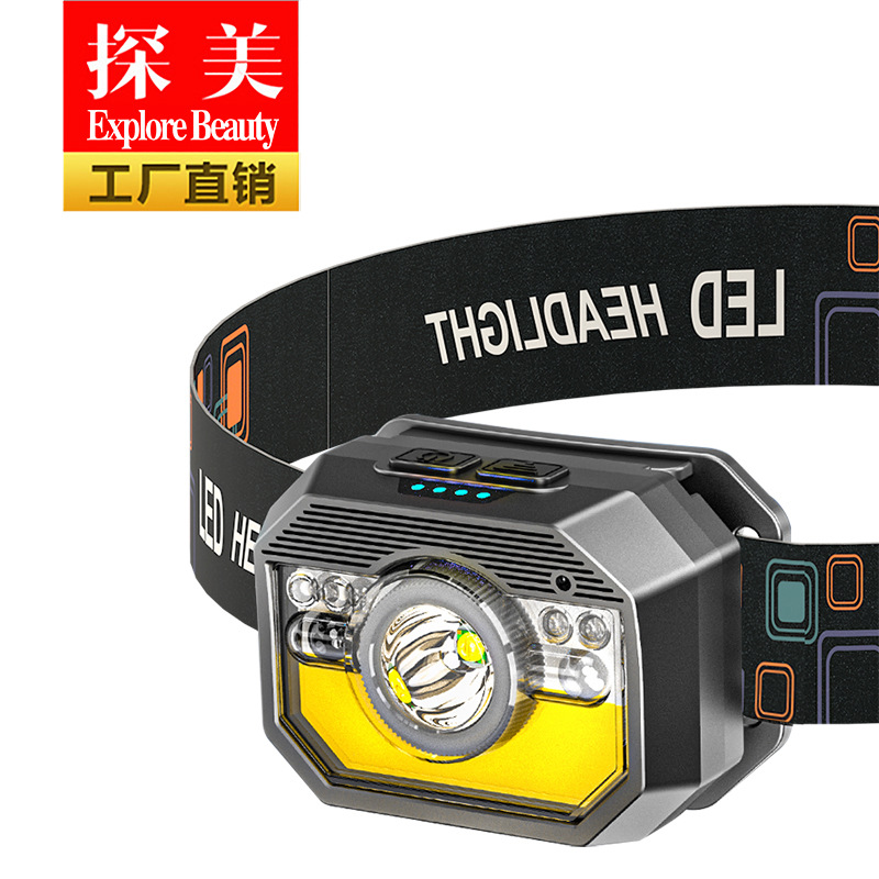 新款XPG+COB紅白光感應充電頭燈   戶外頭戴式夜釣便攜強光頭燈