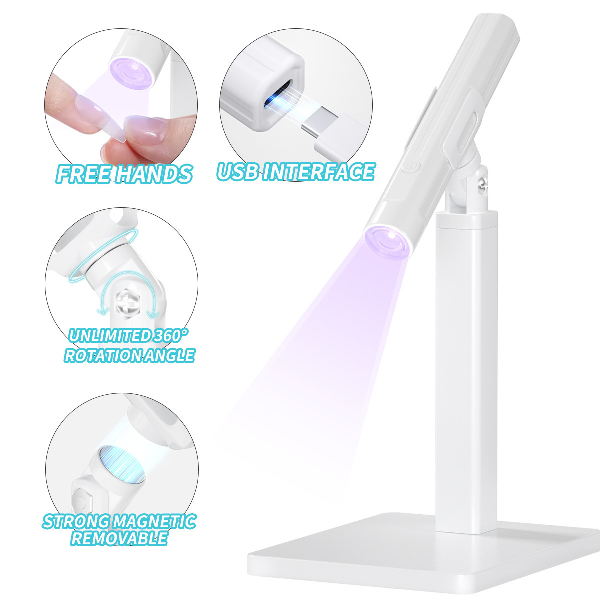 Lámpara de fototerapia de mano nail art Word lamp bracket 360 grados giratorio soporte multifuncional hoja de uñas lámpara de hornear traje