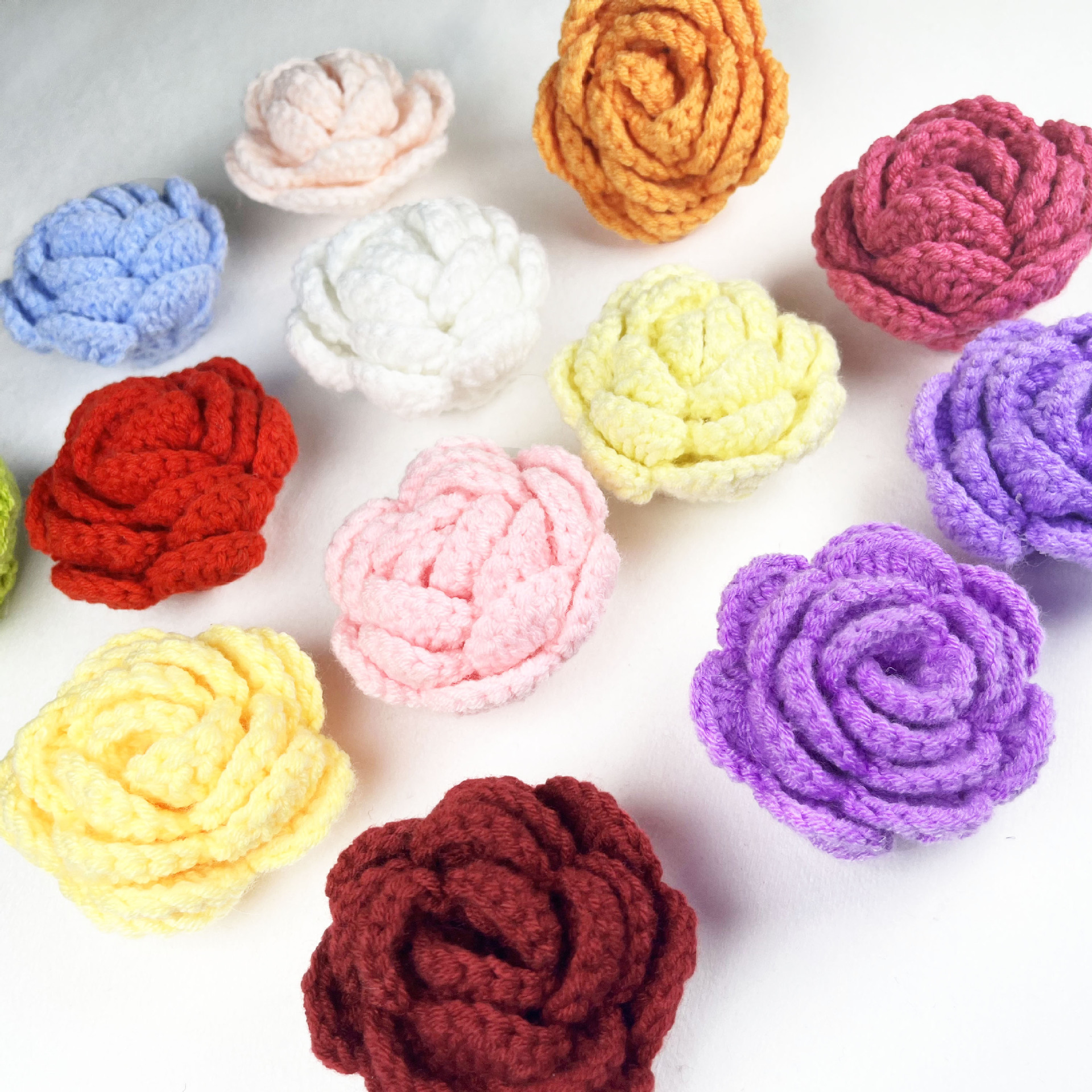 手工编织玫瑰花 仿真花假花 毛线渐变花朵 DIY服装辅料花束配件