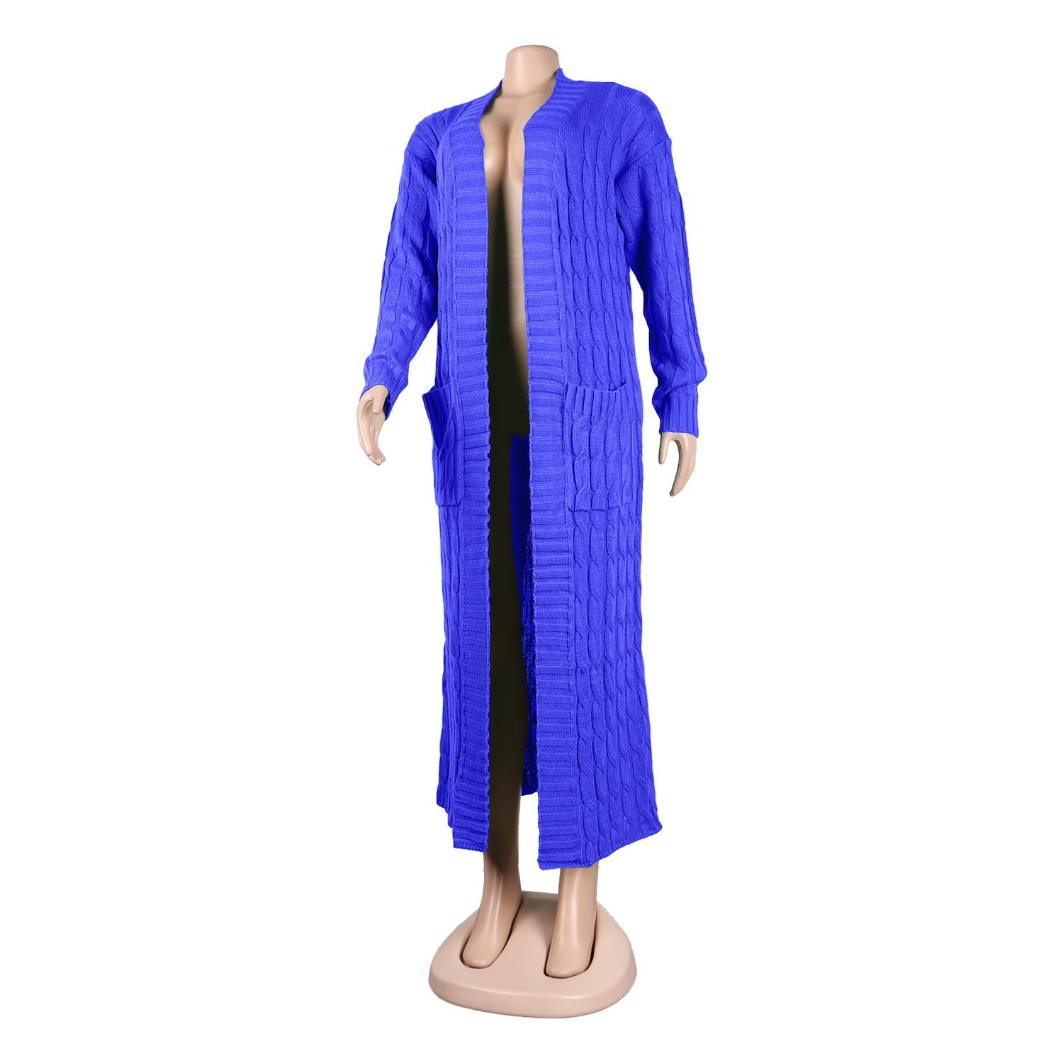 Damen Strickjacke Lang Aus Grobstrick In Unifarben Wintermantel_voghion.com