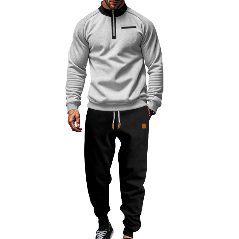 Herren Trainingsanzug Mit Stehkragen Und Fleece Kapuzenpullover_voghion.com