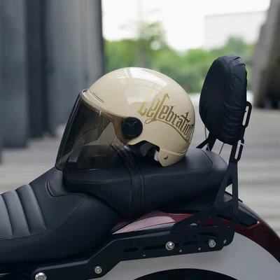Motosiklet kaskı (dəbilqə) – protection half helmet - 3c-certification-off-white-letters-brown-sunscreen-long-lenses-3c-certification-one-size-fits-all-head-sizes-for-both-men-and-women-54-60cm