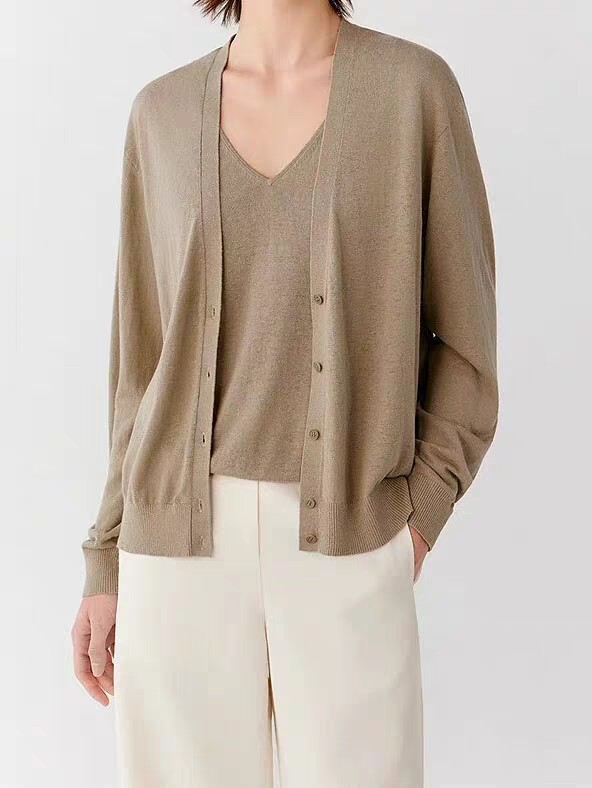 Xiaohejia 2026 Summer New Fine-Spun Linen Fine-Thread Knit V-Neck Long-Sleeve Lightweight Cardigan