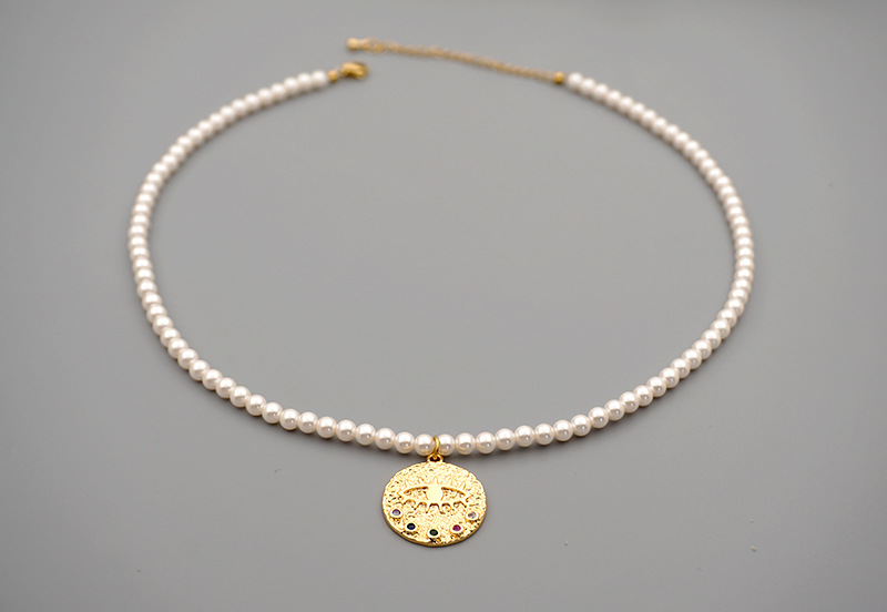 1 Piece Fashion Round Devilu0027S Eye Imitation Pearl Titanium Steel Copper Beaded Gold Plated Women