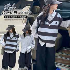 女童套装衬衫2025秋季新款洋气儿童时髦中大童马甲秋三件套高品质