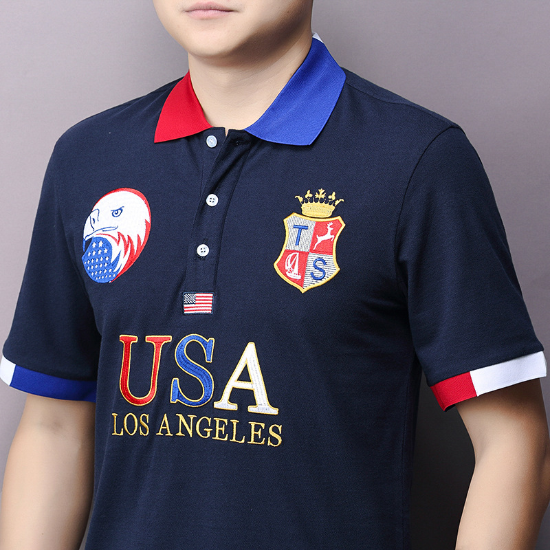 Men's Polo Shirt White Cotton With Eagle Embroidery For Men_voghion.com