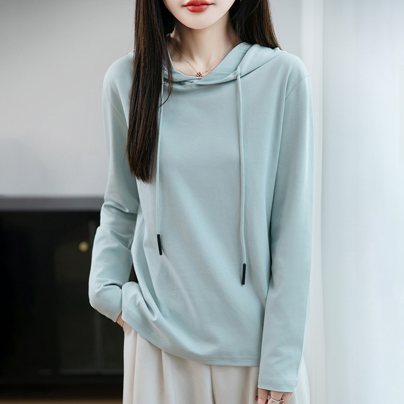 大码纯棉连帽卫衣女2025秋季新款女士休闲外穿连帽上衣长袖t恤女|undefined