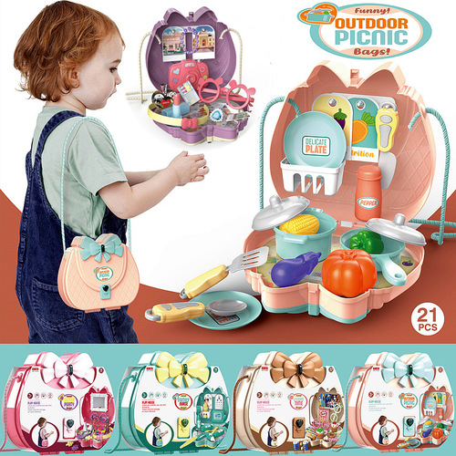Foreign trade children's simulation cross-body bag toys kitchen tableware cosmetics ice cream doctor play house shoulder bag 12L