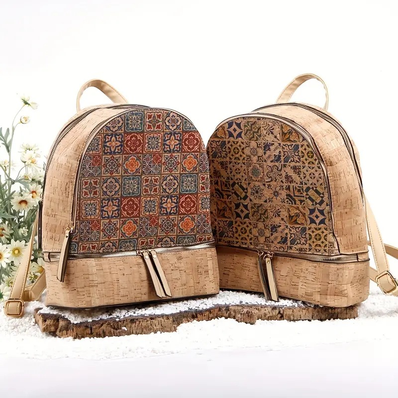 2024 New Woodgrain Environmental Protection Print Art Foldable Storage Zipper Backpack_voghion.com