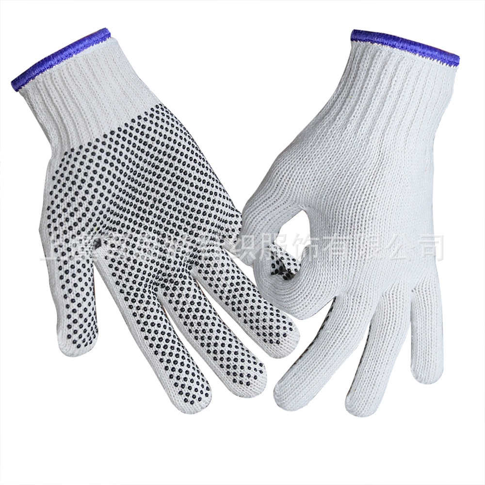厂家直供7针单面点PVC手套防滑涤棉材质耐磨手部防护工地户外搬运