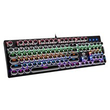 hjk901 游戲電競青軸機械鍵盤圓形朋克復古發光有線游戲機械鍵盤