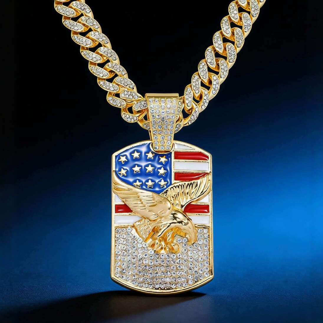 Europa y Estados Unidos Hip-hop Hip-hop Joyas de aleación con diamantes Bandera Colgante Águila Hombres Cadena Cuba