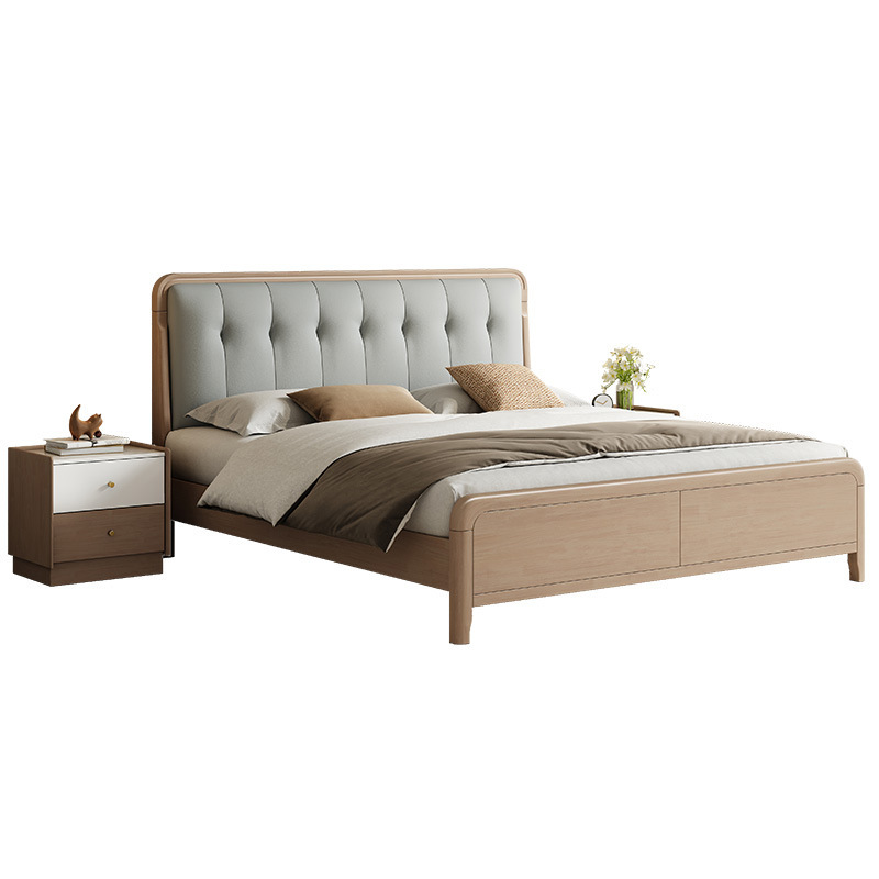 Estilo nórdico 1,8 m cama de madera maciza dormitorio principal cama doble 1,5 m dormitorio secundario cama individual caucho madera registro viento suave cama