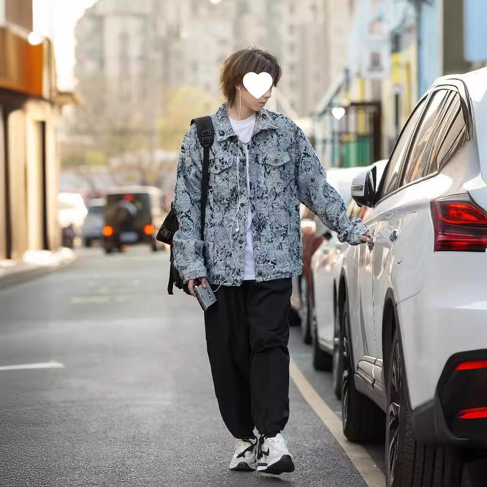 (2개) 데님 코트 남자의 봄 새로운 패션 패션 브랜드 옷깃 재킷 그물 인기있는 잘 생긴 캐주얼 탑