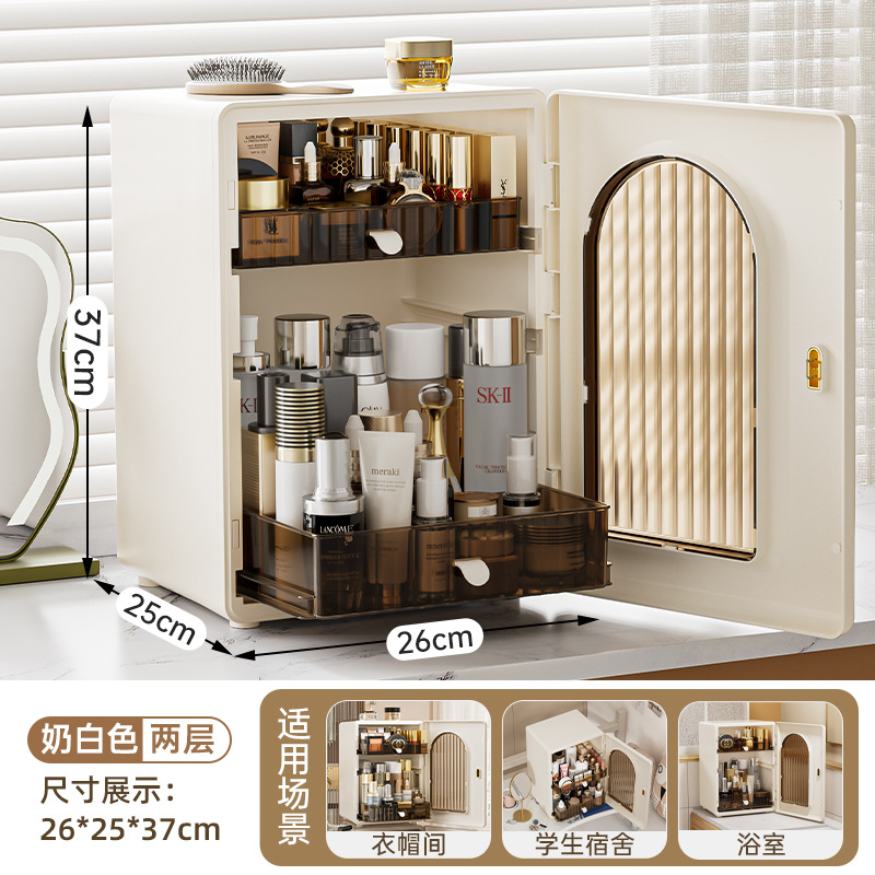 Haixing Escritorio de plástico a prueba de polvo de gran capacidad caja de almacenamiento de cosméticos hogar Luz de lujo cuidado de la piel cosméticos gabinete de almacenamiento