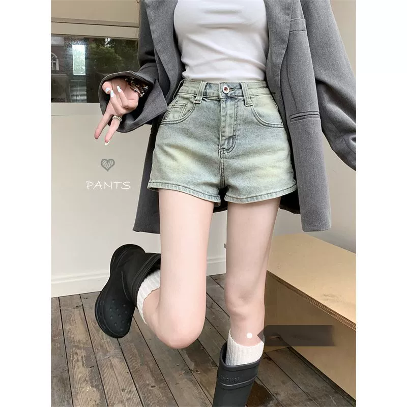 Женский 2025 лето новые американские ретро джинсовые шорты, вымытые старыми, высокая талия тонкая, дикие бедра шорты