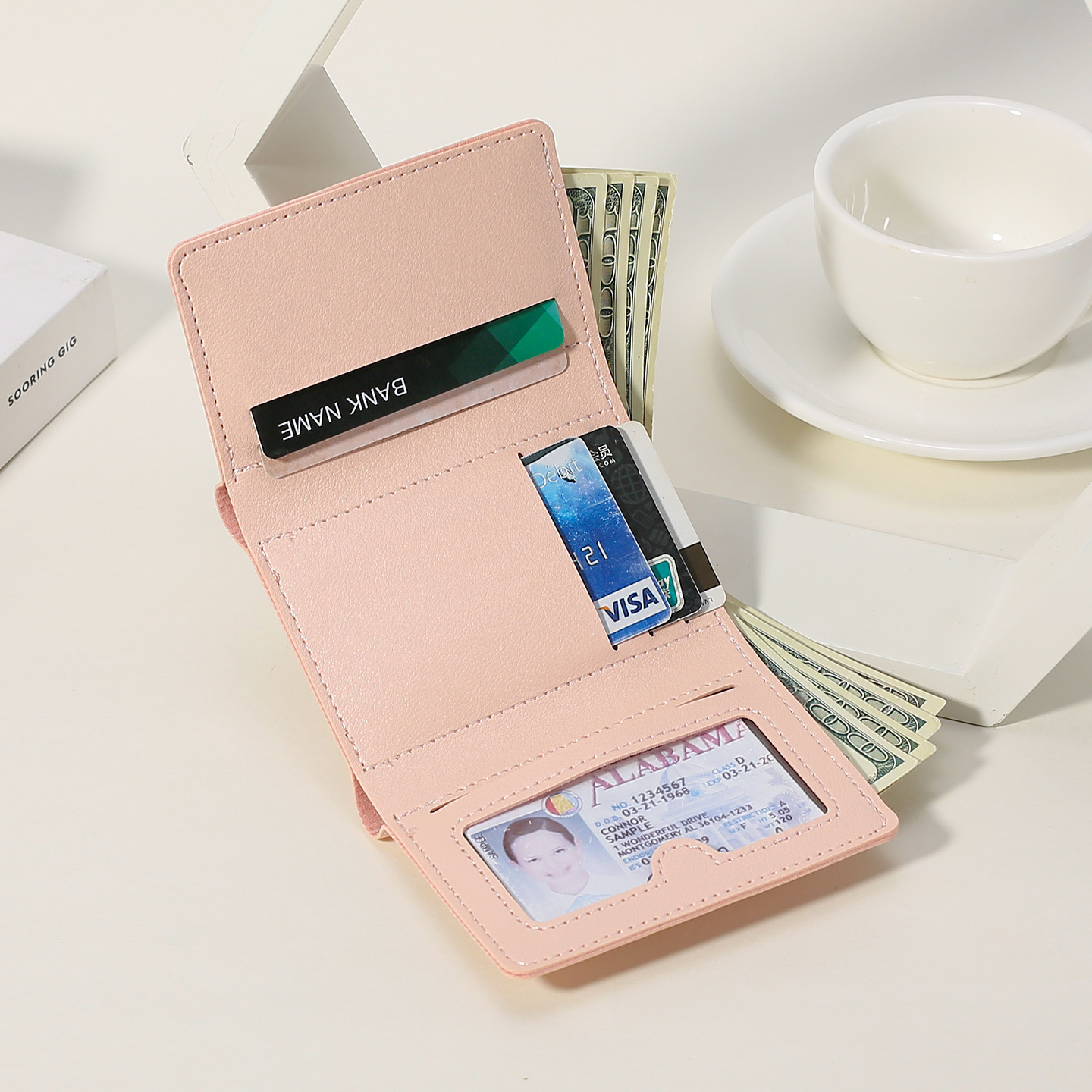 Caricatura lindo gato corto tres carteras plegables para mujeres nuevas pequeñas frescas multi-tarjeta nicho bolso de cambio bolso de tarjetas