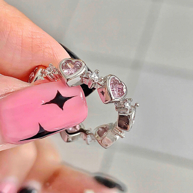 Heart Shape Pattern Sweet Heart Shape Copper Inlay Zircon Open Ring
