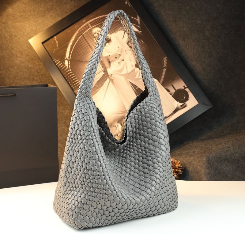 Túi tote vải handmade dệt thủ công cỡ lớn kiểu giỏ mây, phong cách cổ điển — Màu đỏ rượu, Màu nâu, Màu xanh lục đậm, Màu xám đậm