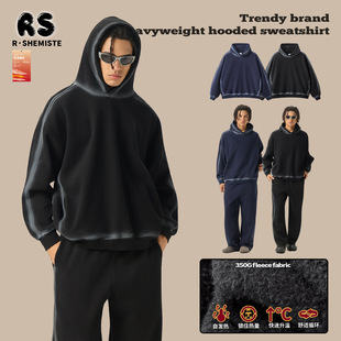 Rs Men's Clothing | Washed Spray Horse 350g Heavyweight Men's Sweatshirt Fleece Thickened American Retro Hooded Sweatshirt for Men.