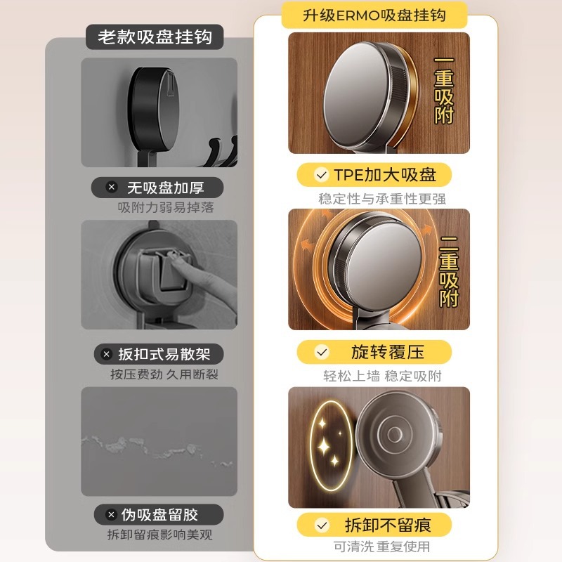 Gancho trasero de puerta de ventosa no perforado viscose fuerte puerta de soporte de carga trasera percha de ropa almacenamiento pared colgante rack gancho de fila