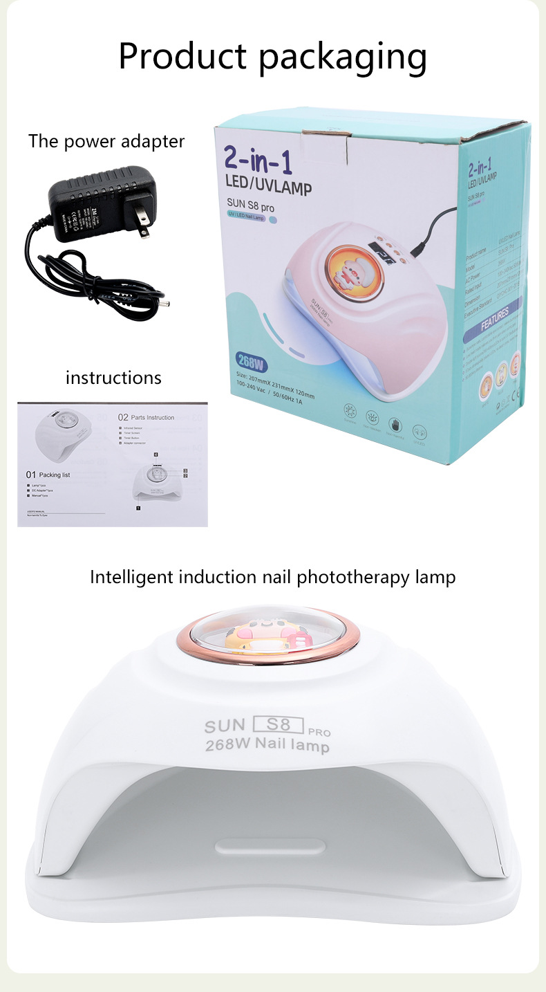 268W UV tırnak kurutucu lambası, geniş alan fototerapi makinesi