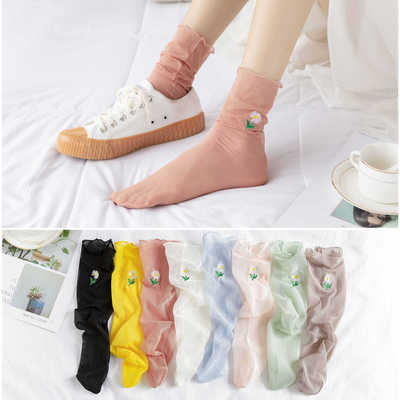 襪子女夏季新款網紗襪ins潮透氣網眼中筒襪日系薄款網紗堆堆襪