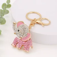 Ф fashionable metal elephant keychain with car crystal rhinestones, promotional gift pendant wholesale