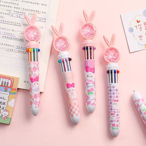 Cartoon bunny ears multi-color pen creative ten-in-one push-type multi-functional color oil pen student daily marker pen