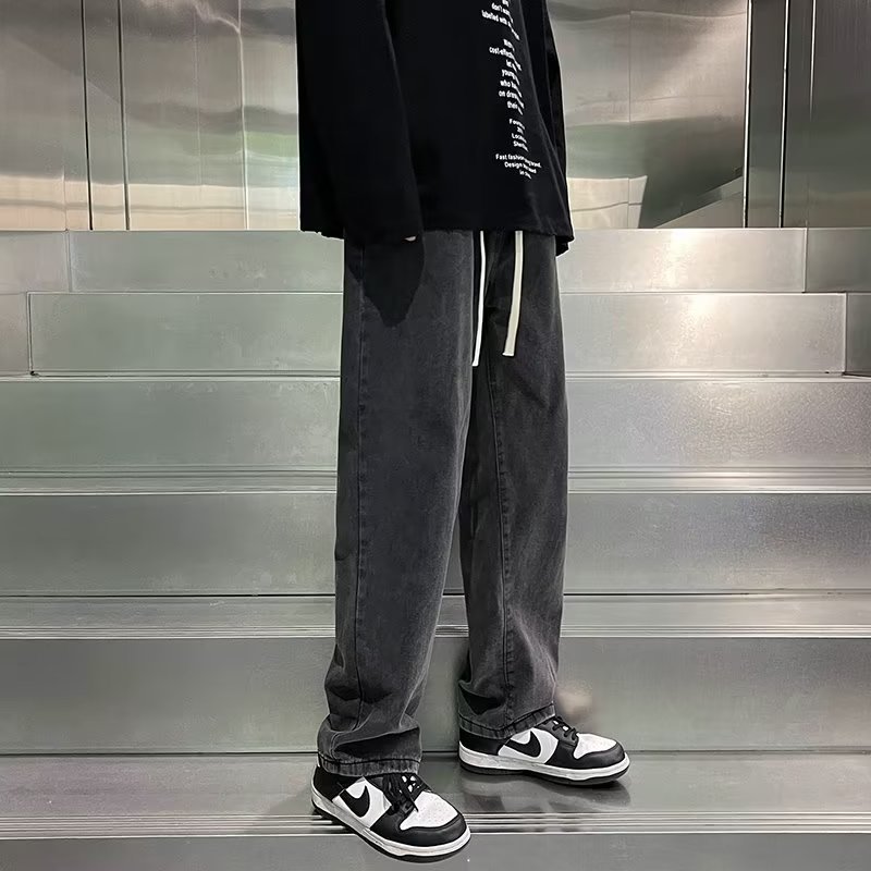 Pantalones de pierna ancha rectos delgados de verano, pantalones casuales sueltos de primavera y otoño para hombres, jeans de trapeador para hombres