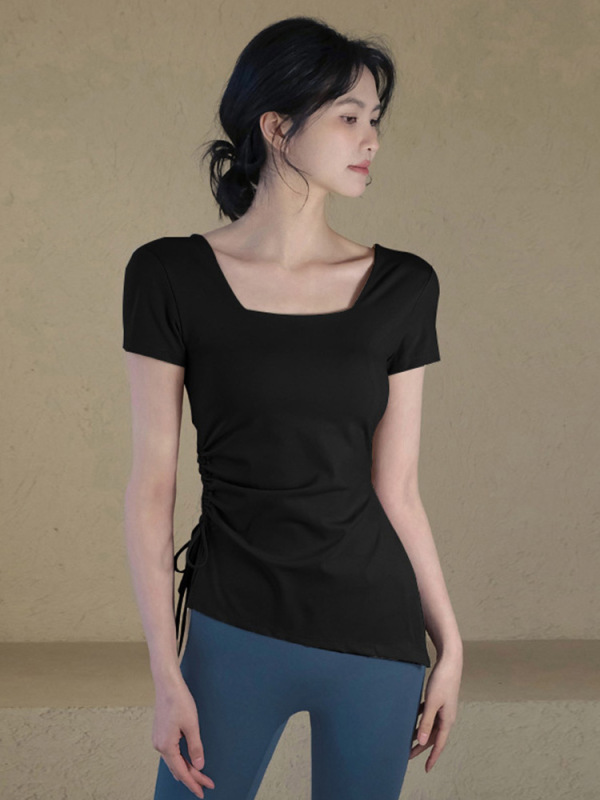 设计感小众大码瑜伽服短袖女夏季修身显瘦运动上衣带胸垫健身T恤|undefined