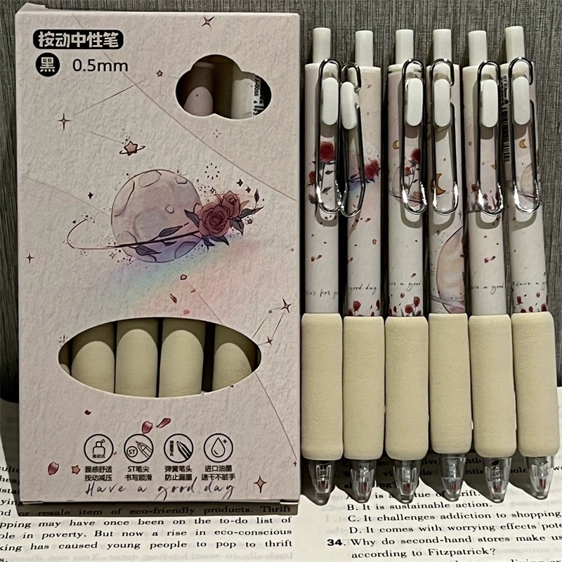 Saturno de rosa pulsable bolígrafo neutro viento alto valor de la cara esponjosa bolígrafo negro cabeza de cepillo negro rápido secado bolígrafo