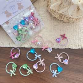 10根装新款儿童水钻爱心蝴蝶结发圈甜美女童扎头发皮筋头绳马尾圈