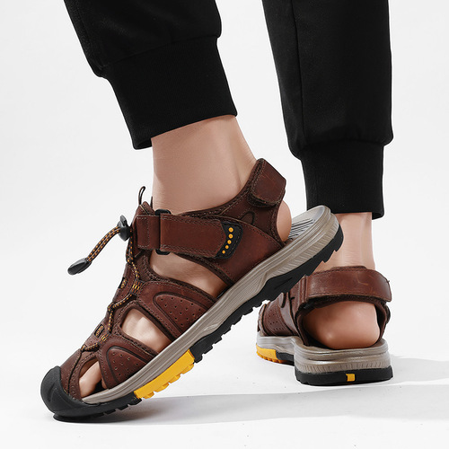 Cross-border Plus-size New Summer Men's Full-Grain Leather Toe-cap Casual Outdoor Beach Sandals