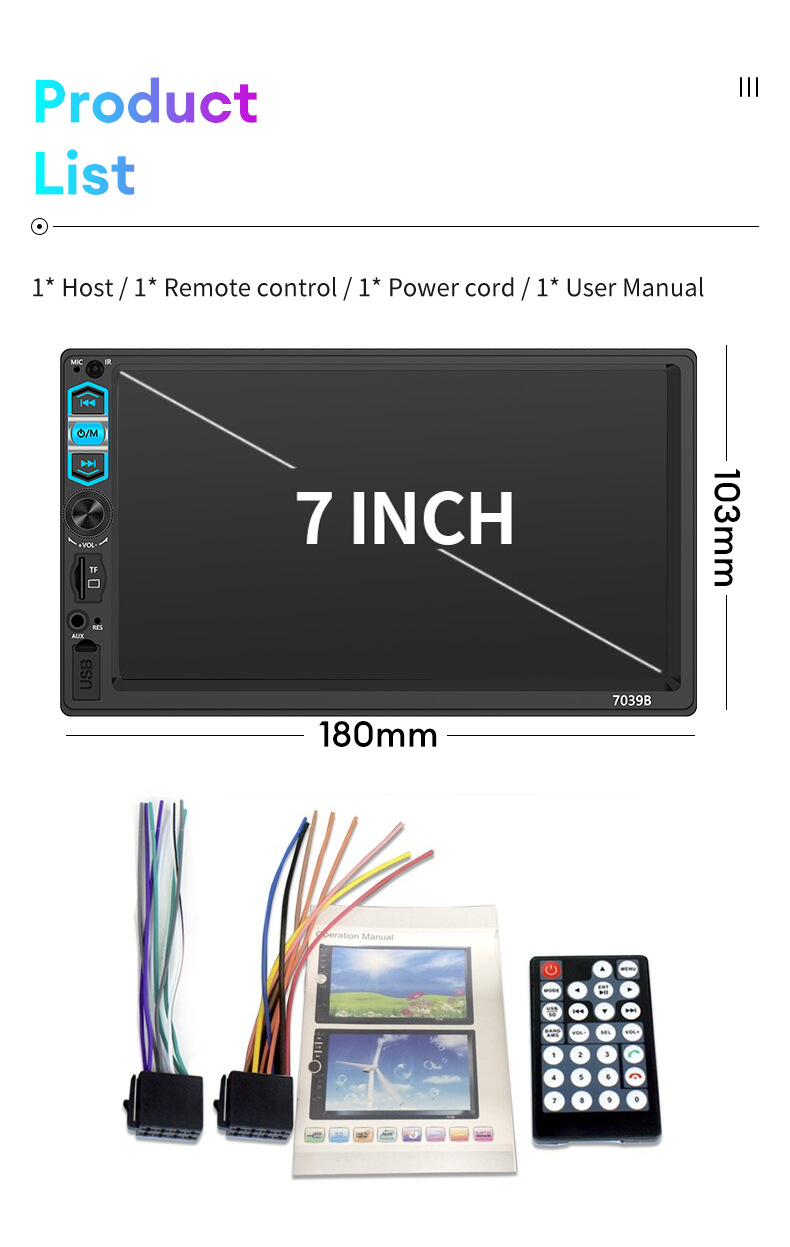 7inch Mp5 Player Car Display Screen Portable Fm Reversing Rear View Bluetooth Connection Hd 1080