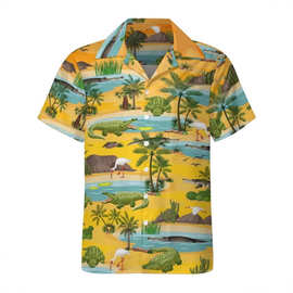 POD一件起订夏季男士正常领衬衫青春潮流3D印花跨境专卖度假衬衫