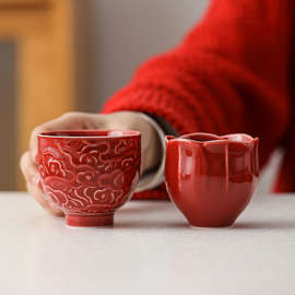 W6OI结婚改口敬茶杯套装备婚用品家用红色敬酒杯子茶具伴