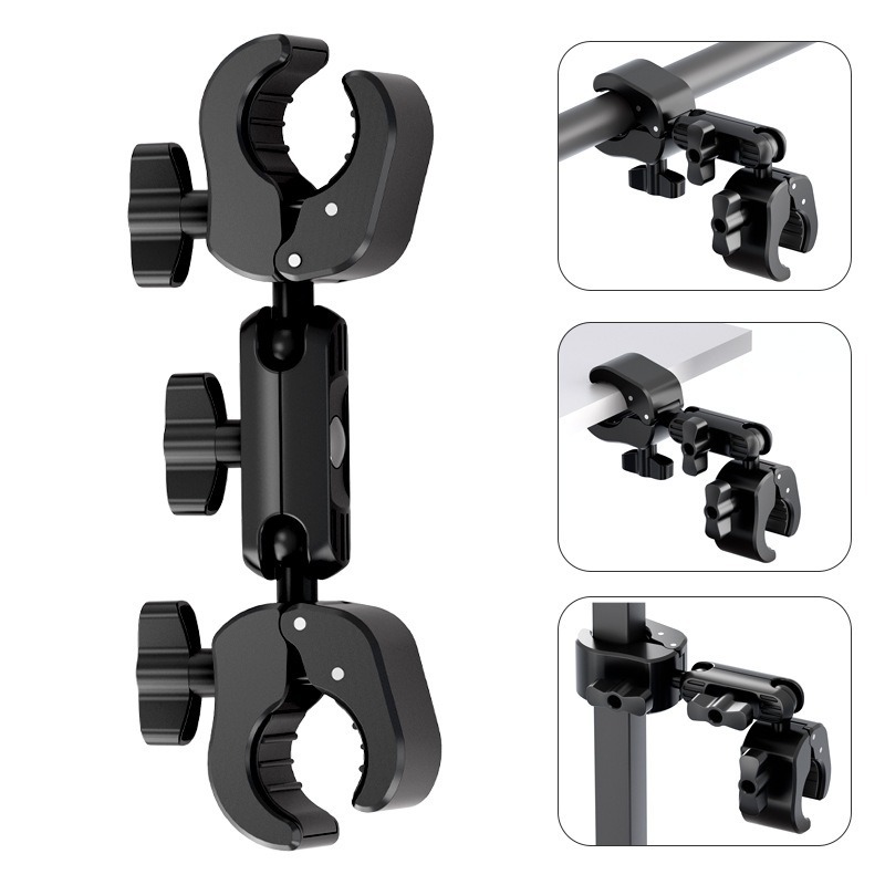soporte de motocicleta de doble cabeza abrazadera fuerte para insta360 / gopro rodar disparar barra de protección del manillar