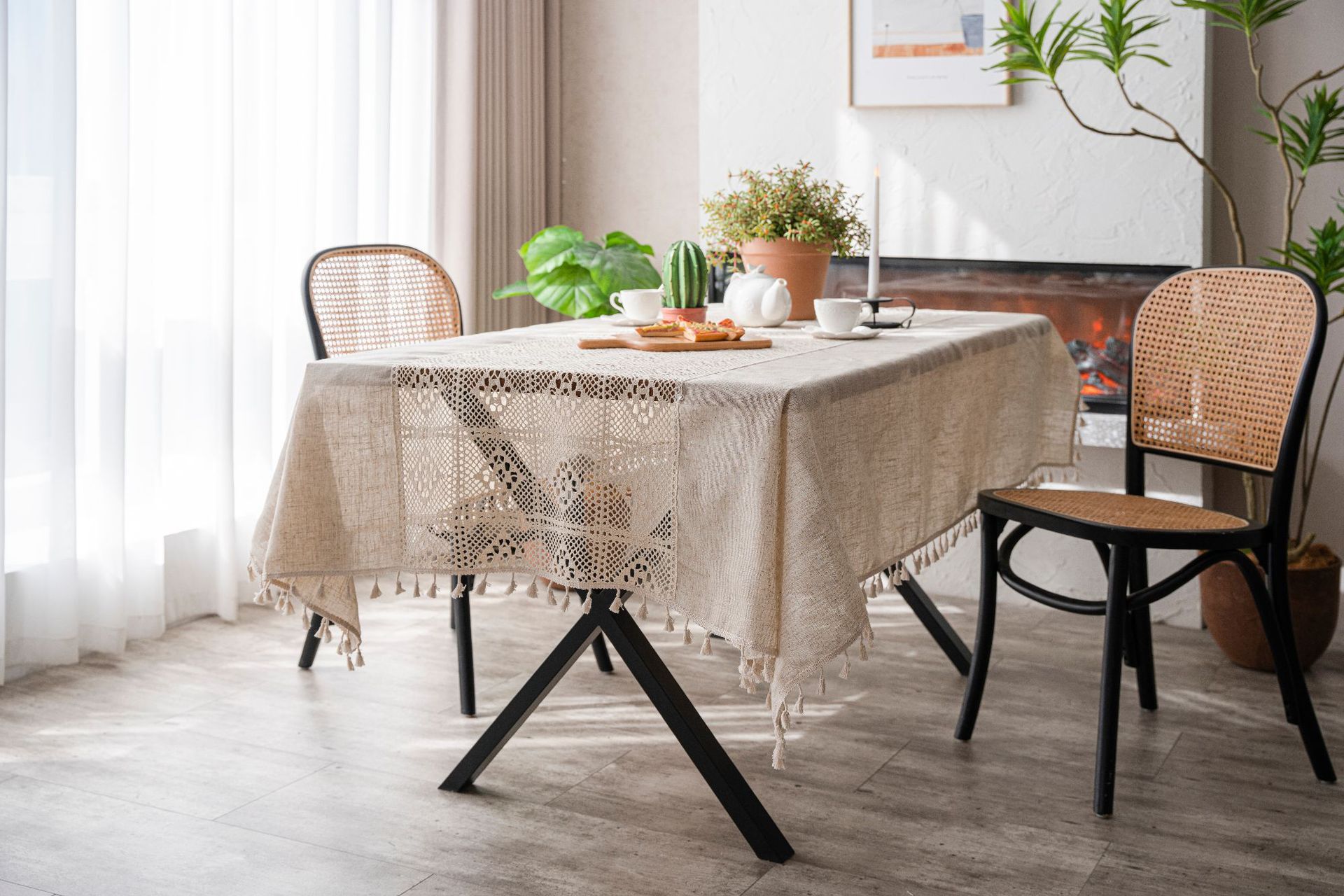 涤麻+ 拼接钩针桌布